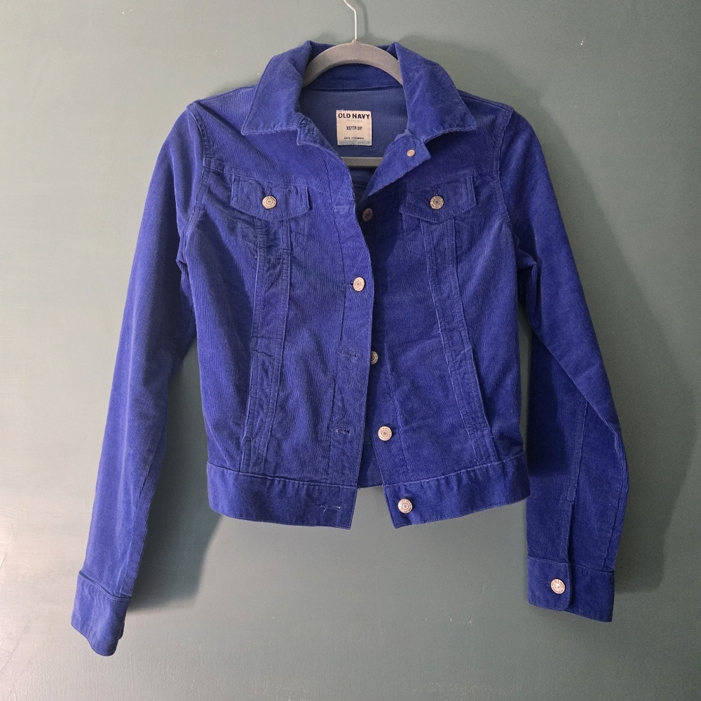 Old Navy royal blue, button-down corduroy jean jacket XS